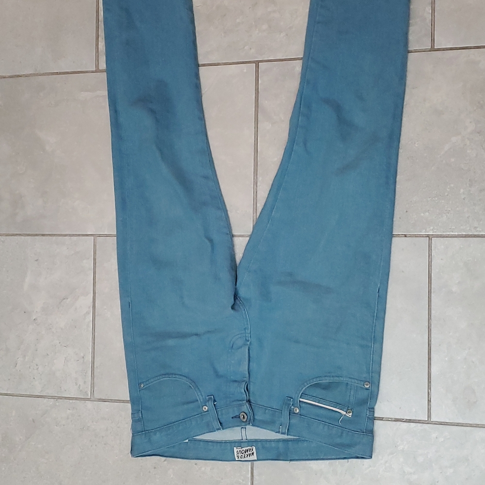 Naked and famous pale blue stretch selvedge tag size 33 super skinny guy fit